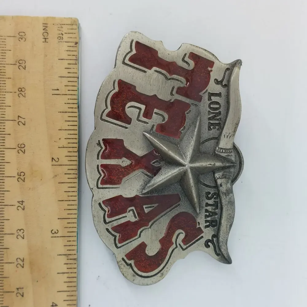 Vintage Lone Star Texas Belt Buckle Great American Red